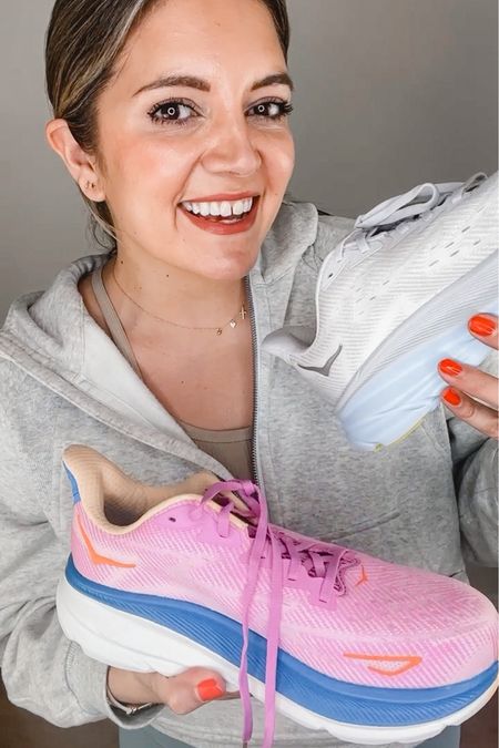 Hoka review. Hoka sneakers try on. Clifton 9 pink sneakers, white sneakers. Running shoes. Fit tts. 

#LTKfit #LTKshoecrush