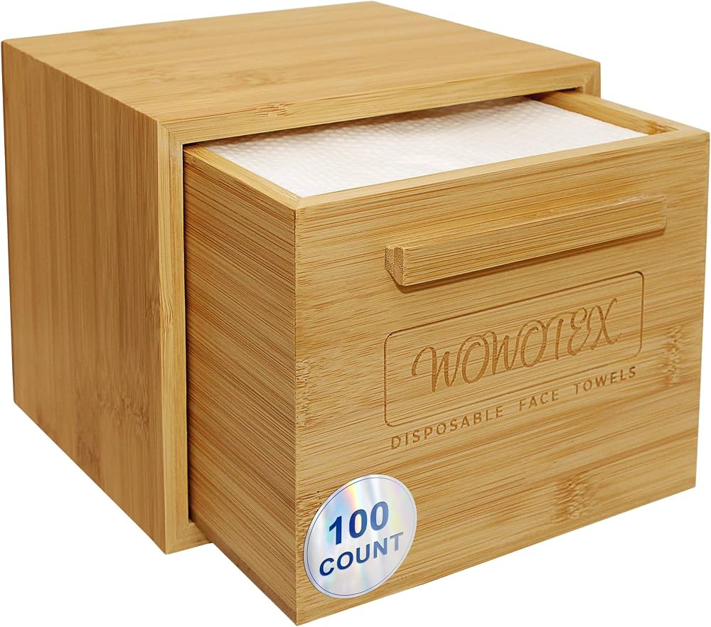Luxe Bamboo Towel Container (Bamboo Box Towel Holder) with Disposable Face Towel Biodegradable La... | Amazon (US)