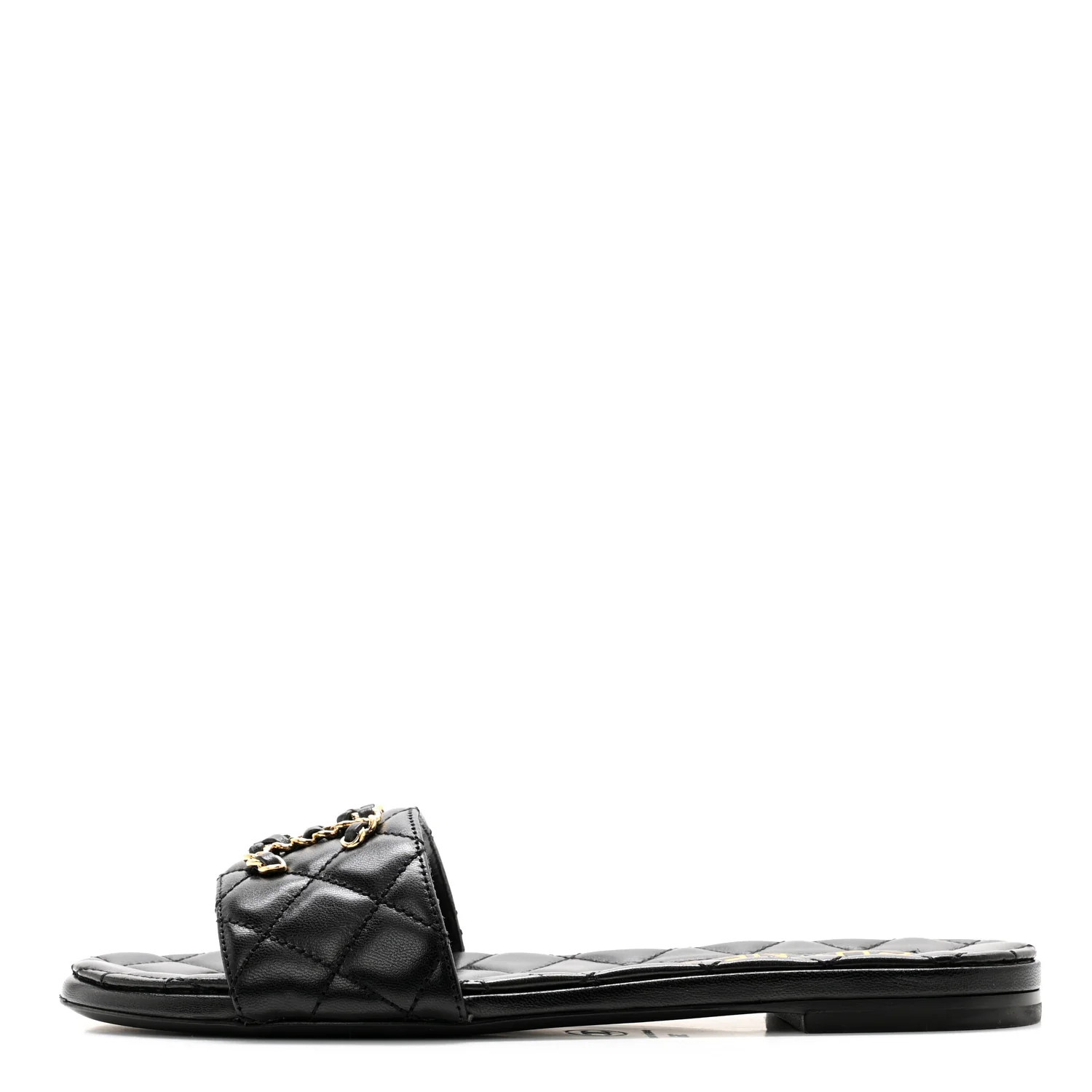 Shiny Goatskin Quilted CC Mules Sandals 36 Black | FASHIONPHILE (US)