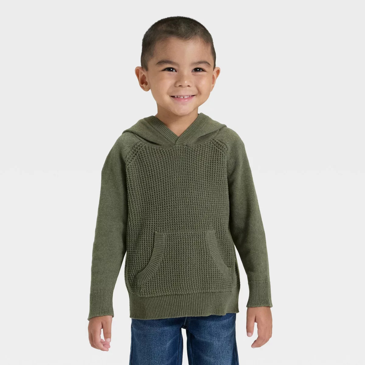Toddler Boys' Waffle Hooded Sweater - Cat & Jack™ Olive Green | Target