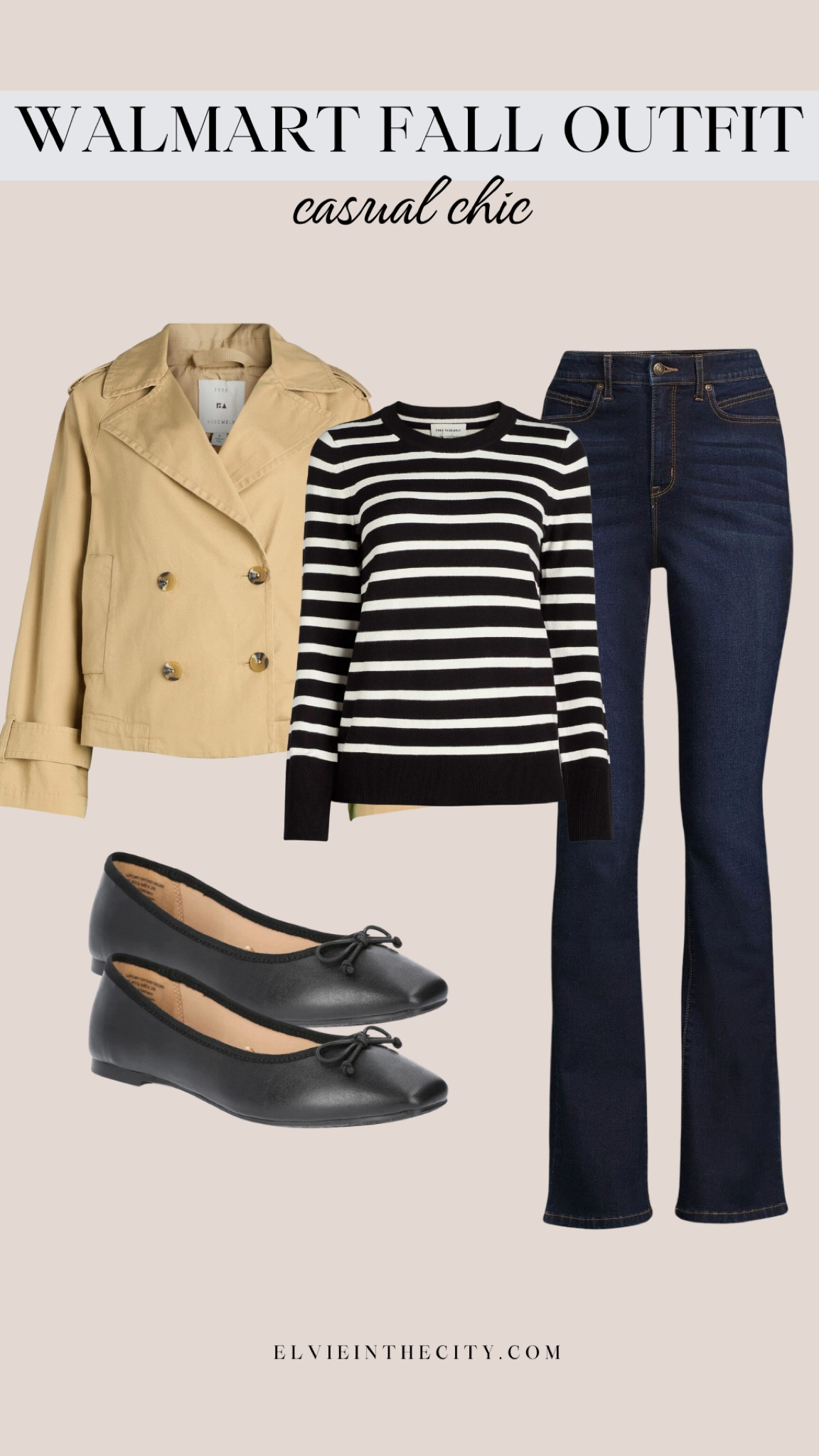 This casual chic fall outfit from Walmart pairs a striped long sleeve top with flare jeans, a tan cropped trench, and black ballet flats.

Ootd, fall transition, fall outfit, teacher outfit, Walmart fashion

#LTKFindsUnder50 #LTKStyleTip #LTKOver40