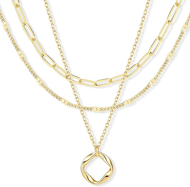 Layered Gold Necklaces for Women, Christmas Gifts Stackable Dainty 14K Gold Silver Plated Trendy ... | Amazon (US)
