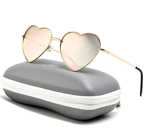 Women Metal Heart Frame Mirror Lens Cupid Heartshape Sunglasses | Amazon (US)