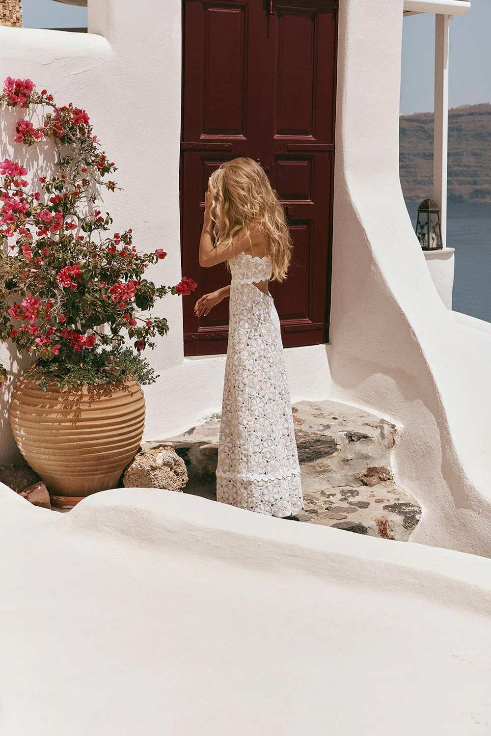 Dalton Backless Crochet Maxi Dress - White Beige | Sabo Skirt US