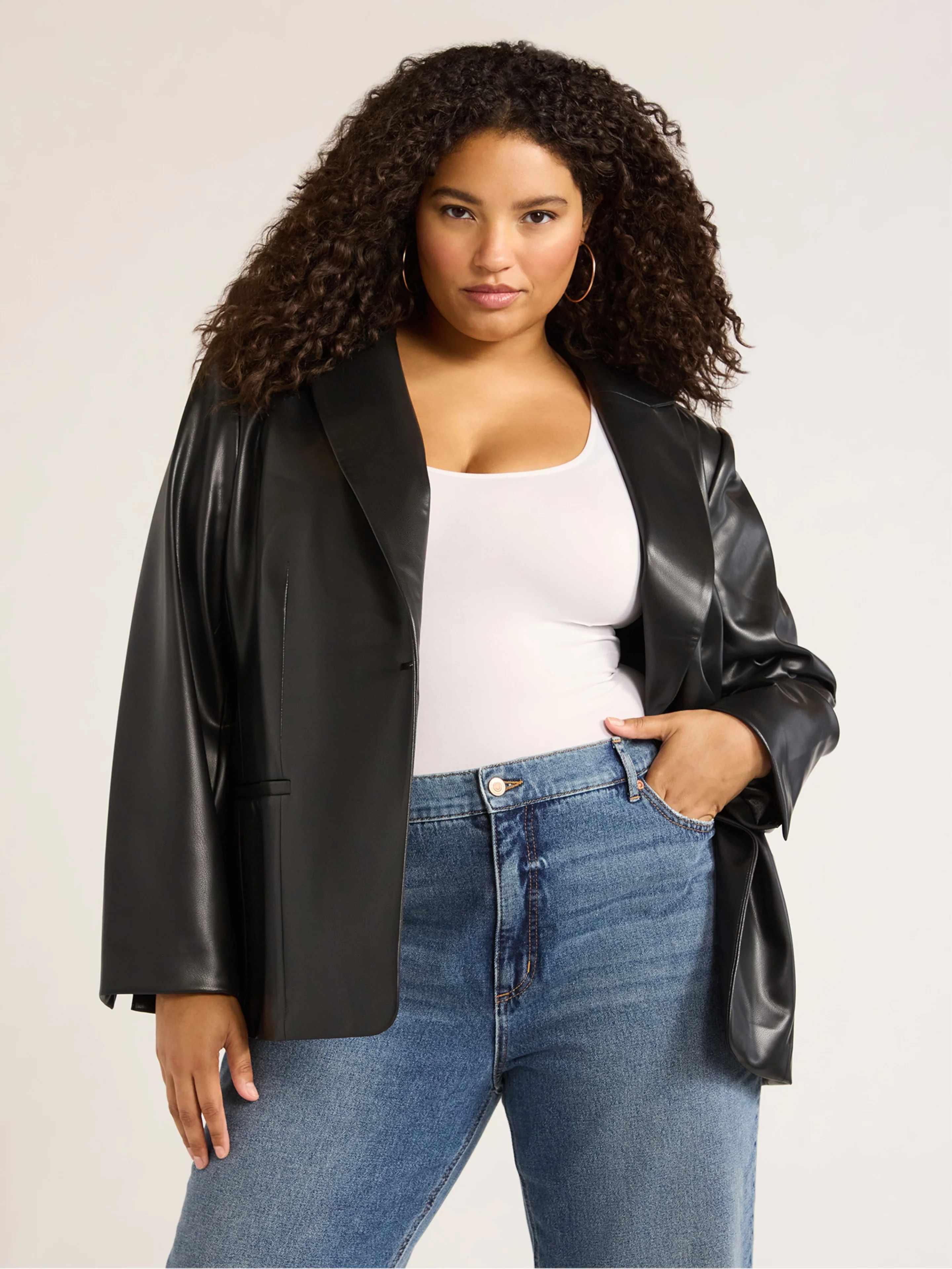 Sofia Jeans Women's and Women's Plus Size Faux Leather Single Breasted Blazer, Sizes XS-5X - Walm... | Walmart (US)