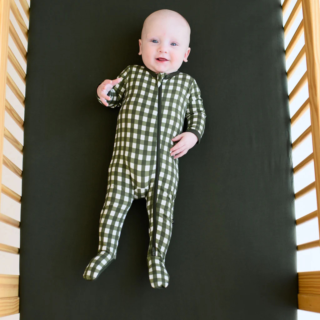 Zippered Footie in Gingham Fir | Kyte Baby