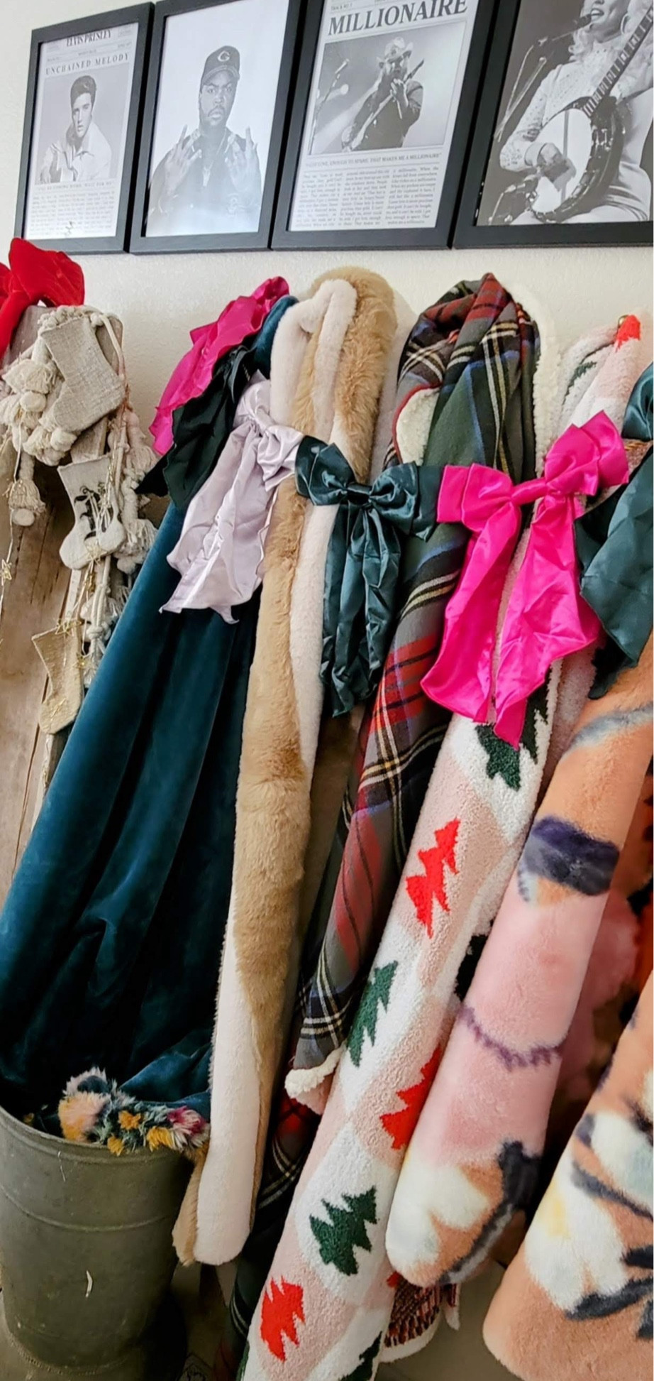 Throw blankets are always a must in our home & the bow garland add the perfect touch 
#LTKHome
#LTKFamily

#LTKHoliday #LTKSeasonal #LTKCyberWeek