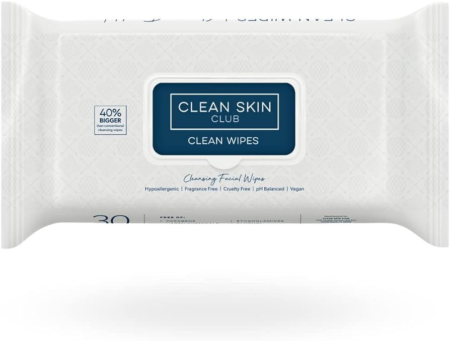Clean Skin Club XL Premium Face Wipes, 40% Larger Than Normal Wipes, Extra Moist Makeup Removing ... | Amazon (US)