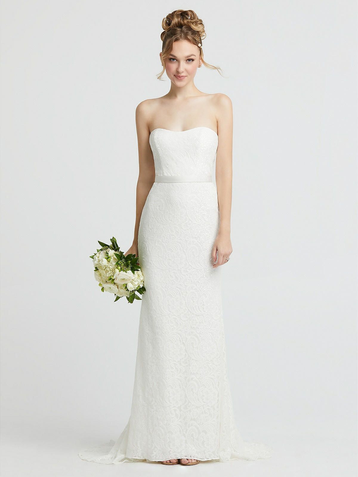 Strapless Sequin Lace Trumpet Wedding Dress | The Dessy Group