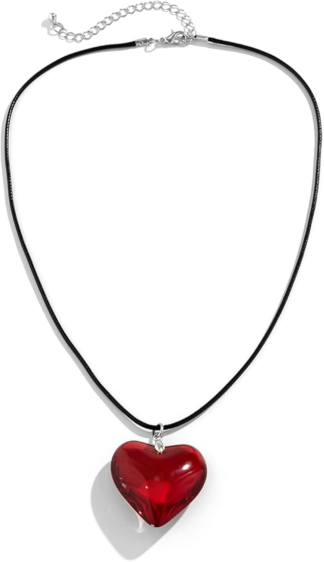 YURAOER Chunky Puffy Heart Choker Necklace - Big Heart Pendant Adjustable Velvet Chain Heart Neck... | Amazon (US)