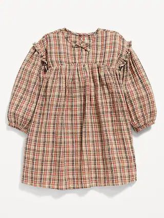 Long-Sleeve Ruffle-Trim Plaid Swing Dress for Toddler Girls | Old Navy (US)