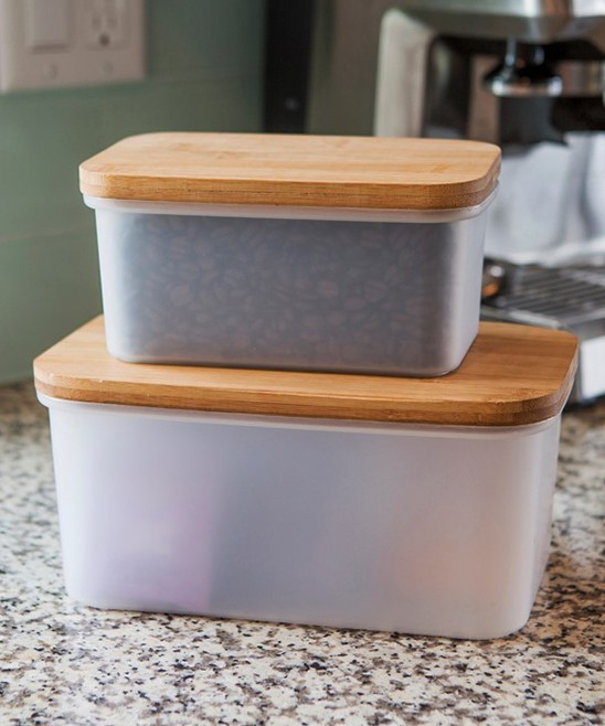 Dial white/bamboo - Pantry Container & Bamboo Lid - Set of Two | Zulily