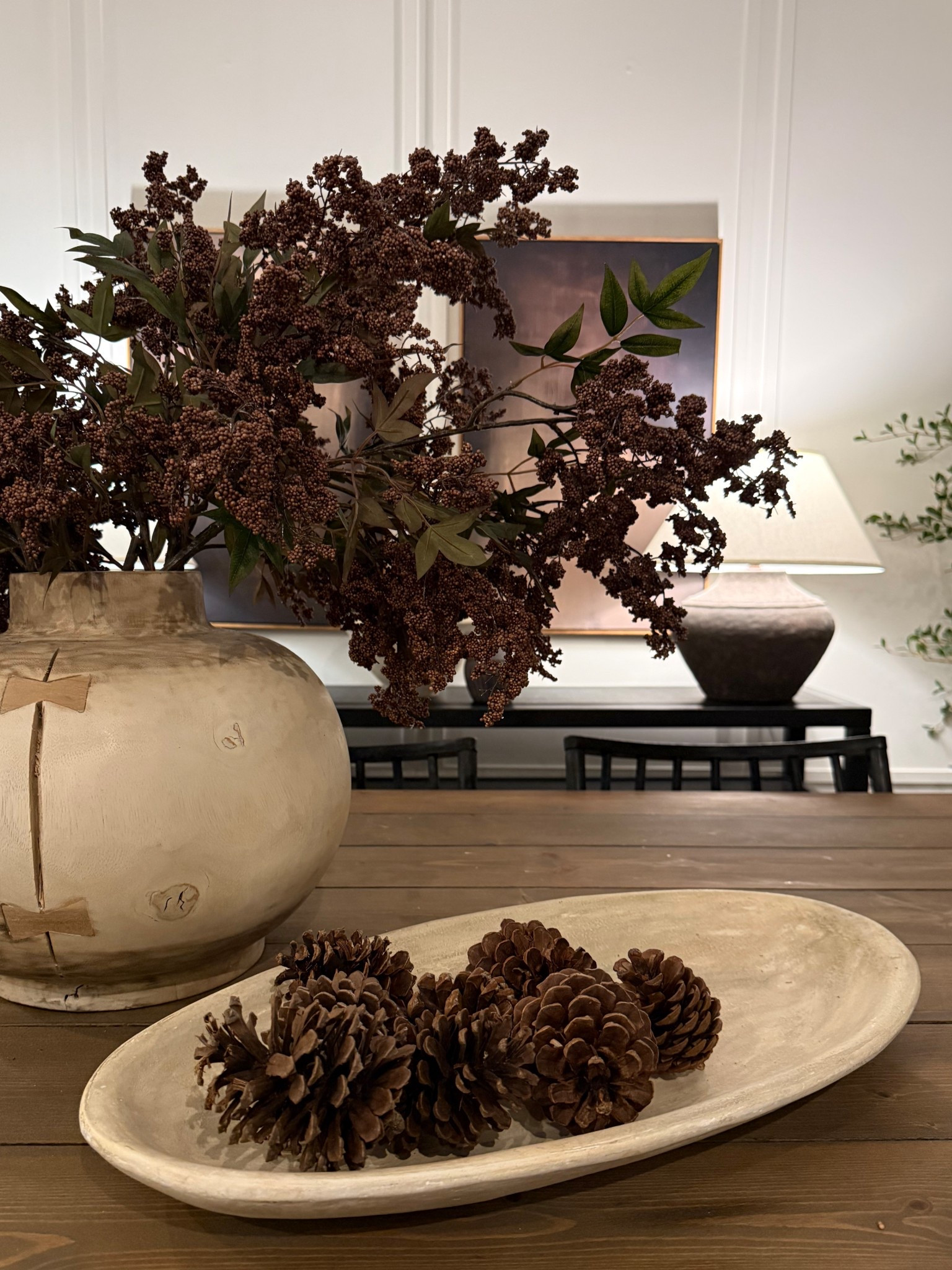 Wintery texture 
Pinecones and brown berry stems 🤎