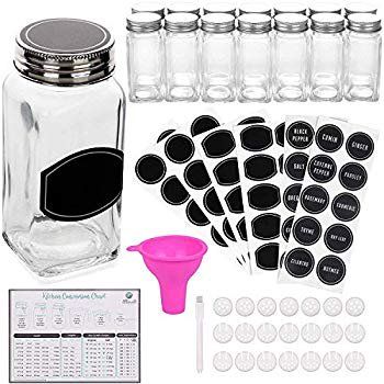 Spice Jars Bottles - 14 Square Glass Containers (4 oz) with 60 Chalkboard Labels, Chalk Marker, Stai | Walmart (US)