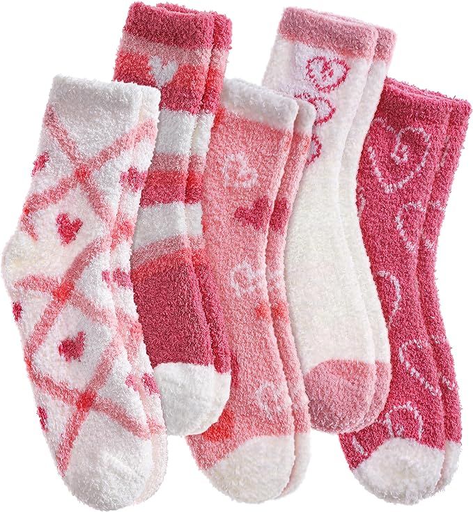 SDBING Womens Fuzzy Socks Soft Cozy Fluffy Socks Winter Plush Warm Slipper Socks for Women 6 or 5... | Amazon (US)