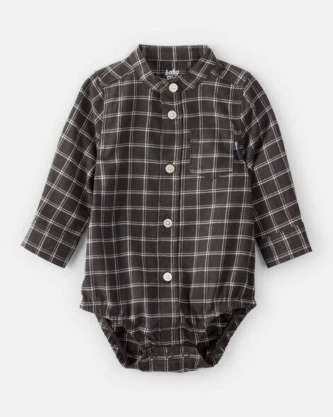 Baby Boy Plaid Woven Long-Sleeve Button-Down Bodysuit - Black | Carter's Inc
