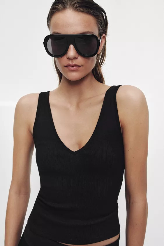 RIB V-NECK TOP | Zara UK