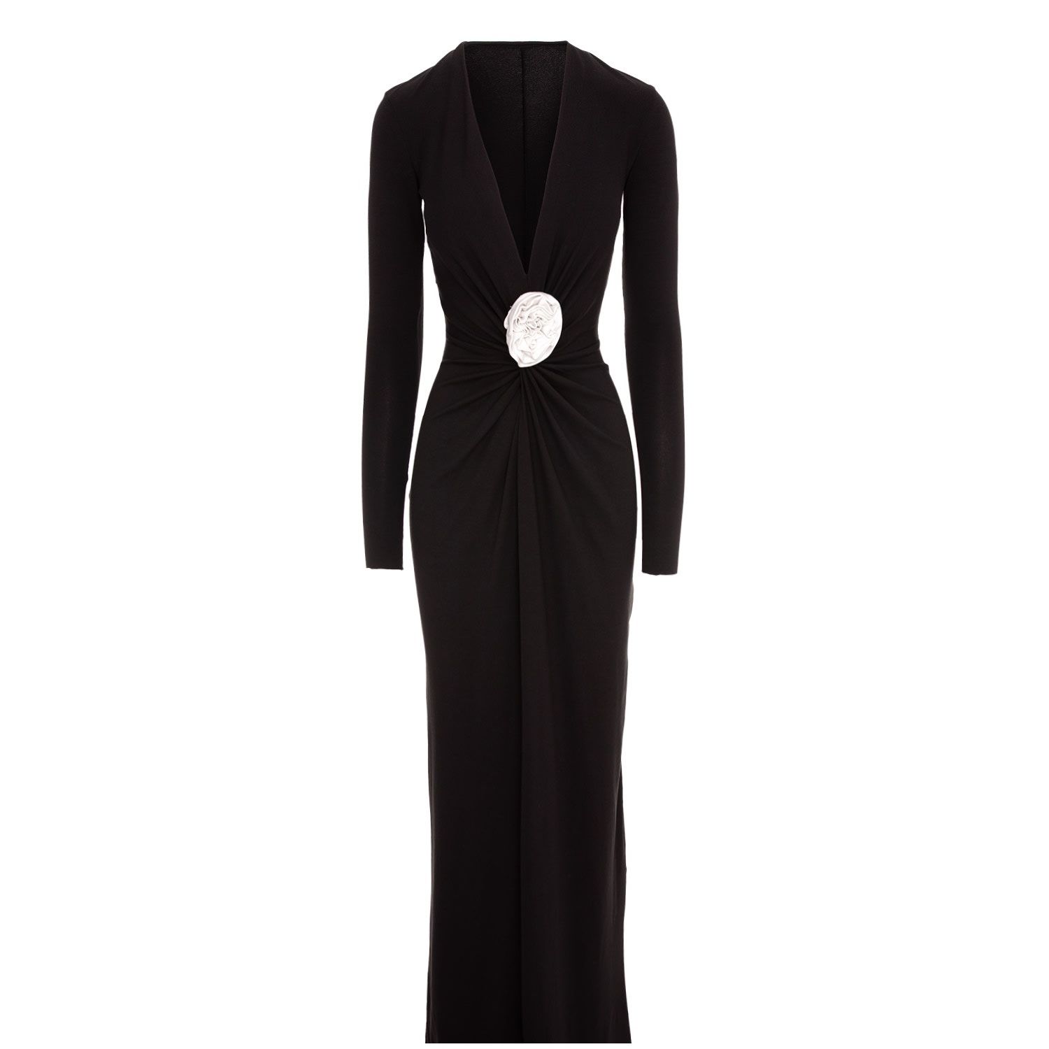 Mallorca Slinky Jersey Maxi Dress With Fixed Rosette Detail | Wolf & Badger (US)