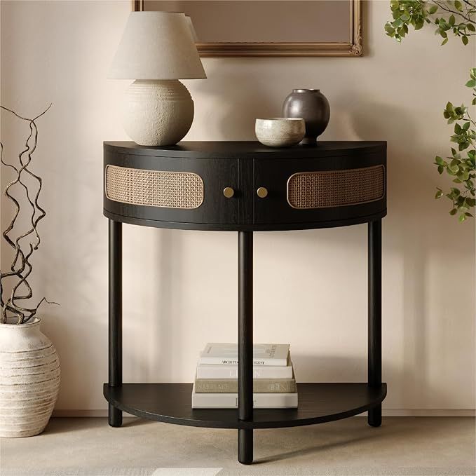 Rattan Half Moon Console Table - Small Entry Table - Living Room Furniture - Modern Boho Home Dec... | Amazon (US)