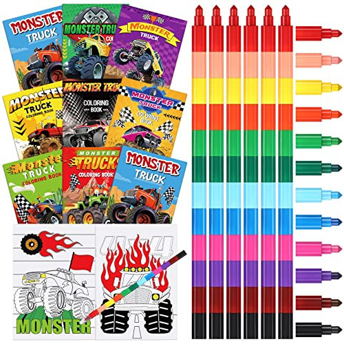Funrous 24 Pcs Monster Truck Coloring Books Bulk with 24 Stacking Crayons Monster Truck Party Favors Activity Books Classroom Gifts for Themed Birthday Party Supplies | Amazon (US)