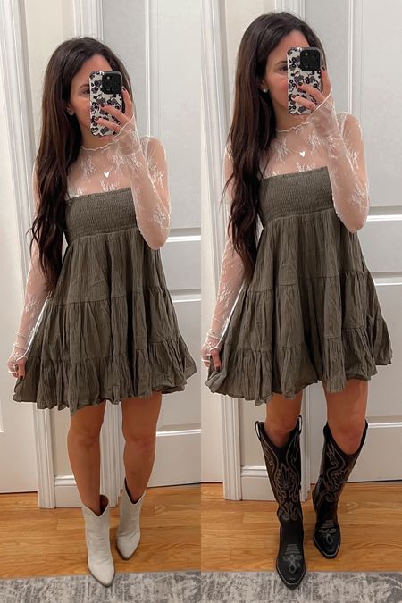 Country concert outfit; Nashville outfit ; summer dress ; summer concert outfit ; summer outfit ; cowgirl boots ; western boots ; bump friendly dress ; inspired free people lady lux top ; lace layering top 

#LTKFestival #LTKStyleTip #LTKSeasonal