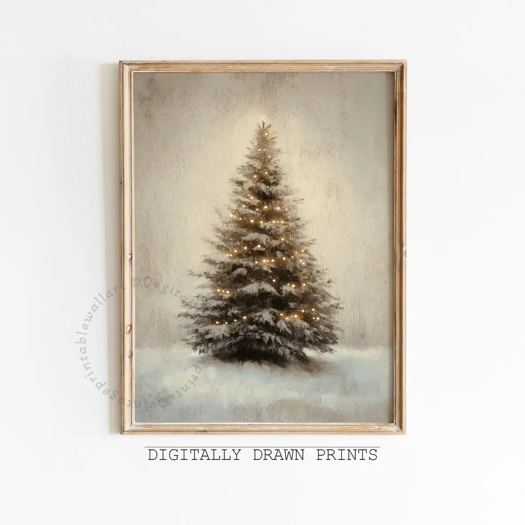 Vintage Christmas Tree Print, Christmas Decor Printable Wall Art, Neutral Antique Holiday Christm... | Etsy (US)
