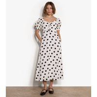 Women's White Polka Dot Bow Detail Midi Dress Apricot New Look | New Look (UK)