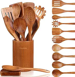 Mooues 12 Piece Wooden Spoons for Cooking, Wooden Utensils for Cooking with Utensils Holder, Natu... | Amazon (US)
