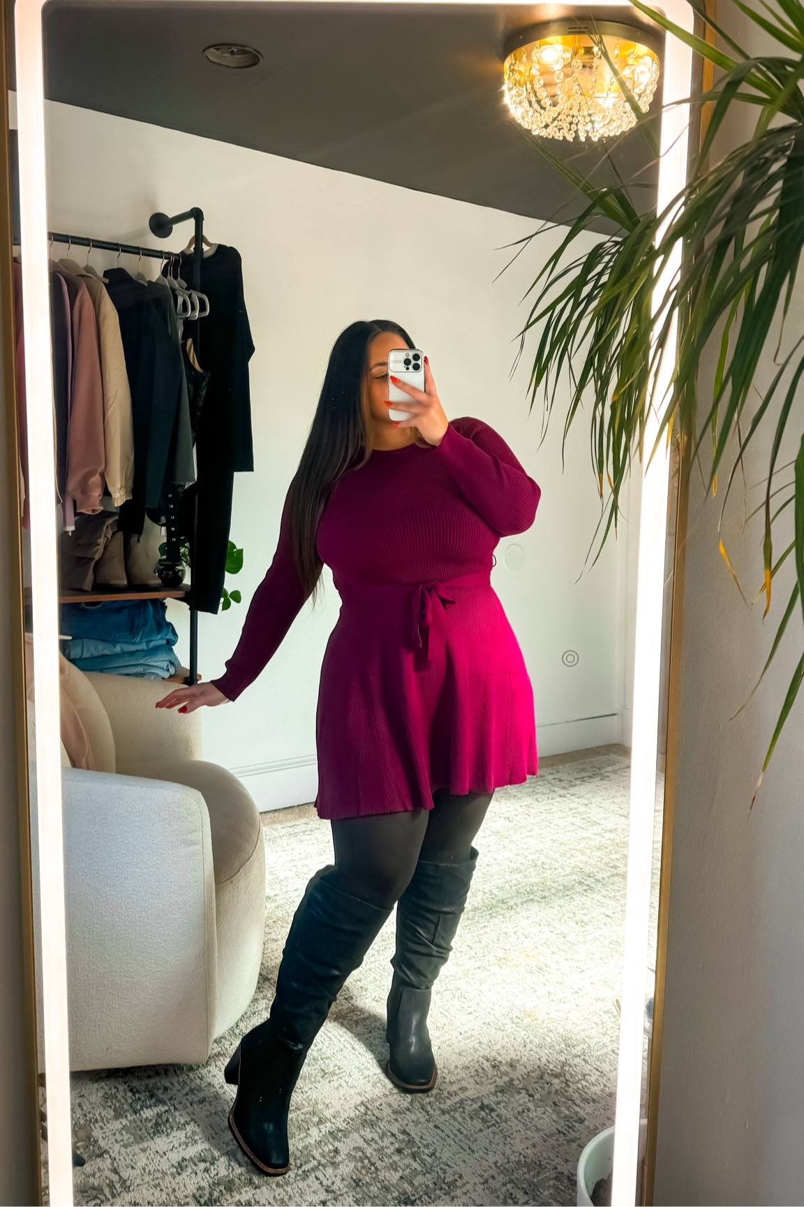 Sweater dress shown in size LARGE, very stretchy, size down. 

Leggings are fleece lined, size XXL 

Boots are shown in size 8WC, my calves are 18.5-19” 

#LTKPlusSize #LTKStyleTip #LTKMidsize