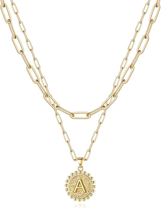 Yoosteel Gold Initial Necklaces for Women Girls, 14K Gold Plated Dainty Layering Paperclip Link C... | Amazon (US)