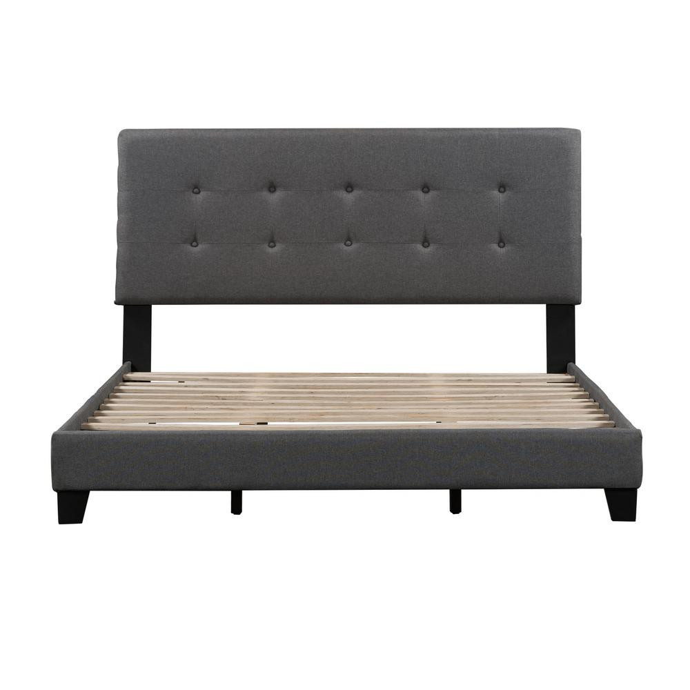 Boyel Living Gray King Upholstered Headboard Platform Bed with Wooden Slat Support Tufted Headboa... | The Home Depot