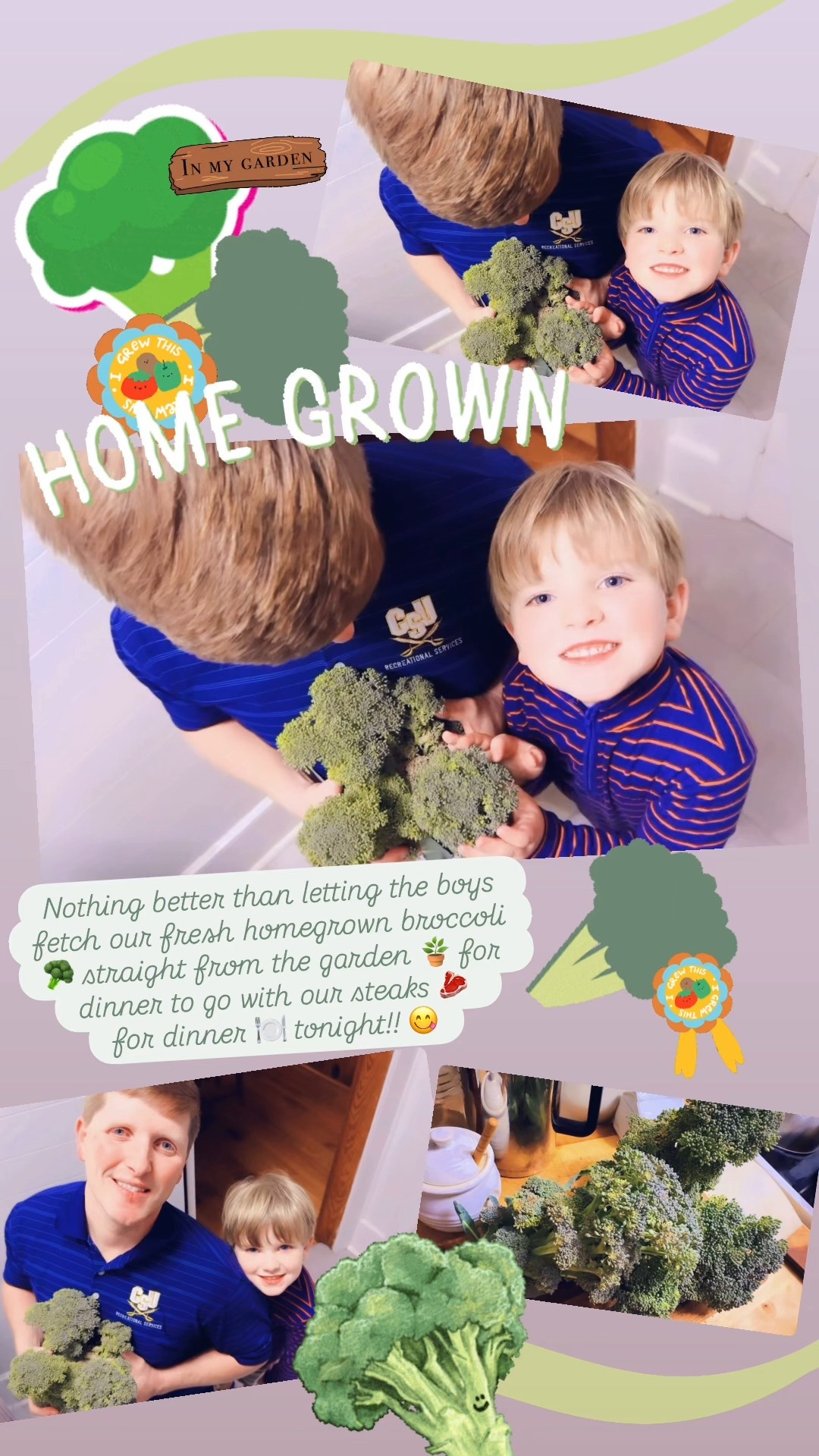Nothing better than letting the boys fetch our fresh homegrown broccoli 🥦 straight from the garden 🪴 for dinner to go with our steaks 🥩 
for dinner 🍽️ tonight!! 😋