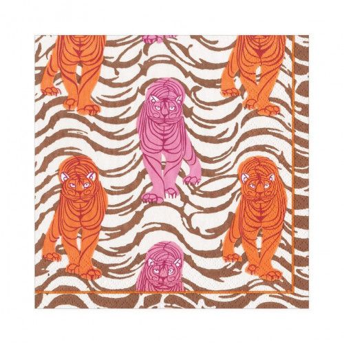 Caspari Tiger Stripe Orange/Pink Luncheon Napkins, 20 per package | Gracious Style