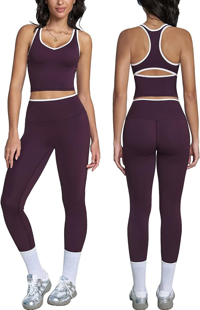 ABOCIW Womens Color Block Workout Sets Racerback Tank Top High Waist Leggings Gym Set Yoga Pilate... | Amazon (US)