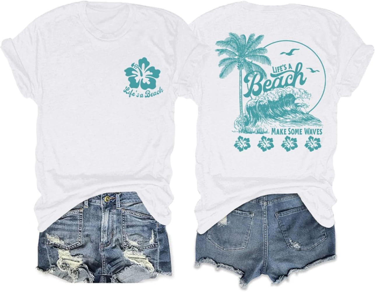 KEEVICI Hawaiian Beach T Shirts for Women Hibiscus Flower Palm Tree Shirt Tropical Graphic Tees S... | Amazon (US)