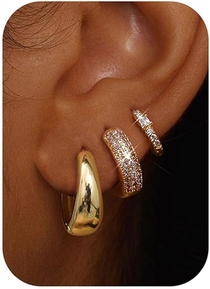 LOLIAS Small 14K Gold Plated Chunky Hoop Earrings for Women Hypoallergenic Silver Earrings Set fo... | Amazon (US)