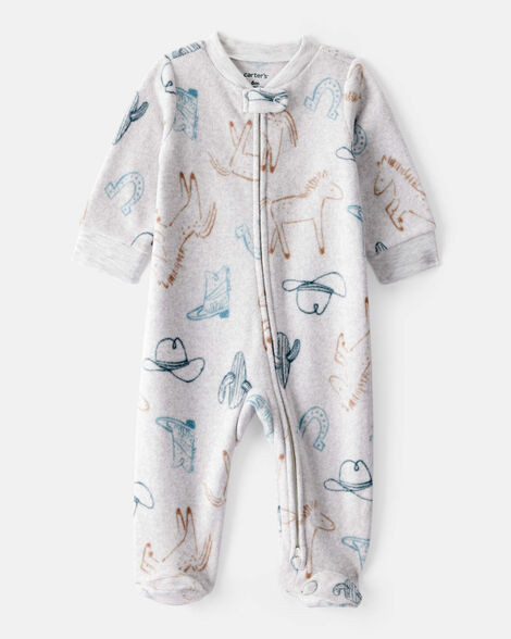 Baby Boy Western Cowboy Print Loose Fit Long-Sleeve Sleep & Play Pajamas - Grey | Carter's Inc
