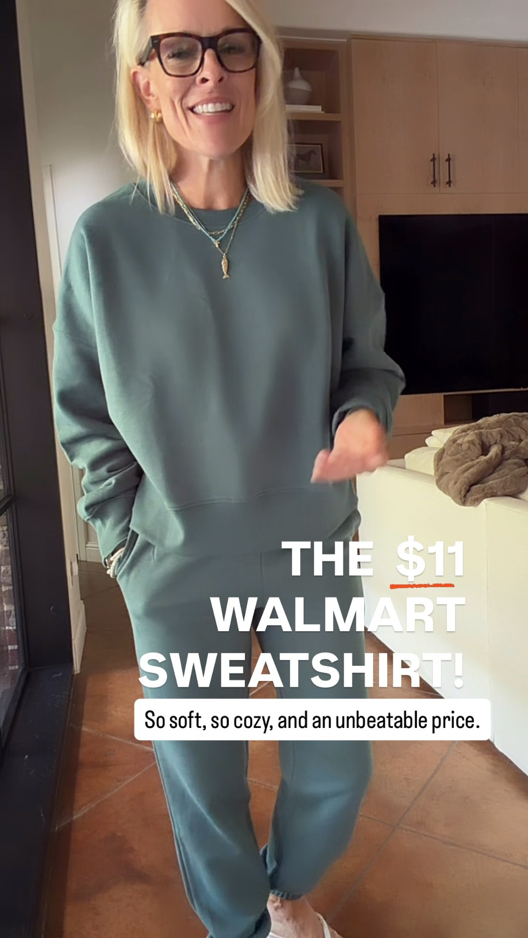 Walmart sweats never disappoint! This sweatshirt is just $11, incredibly soft, and the perfect weight for everyday wear. I loved the matching pants so much, I had to grab this beautiful green color too. It’s an easy set you’ll reach for all season long.

💡 LTK MADE EASY
❤️ Heart = Support my posts!
🔖 Save = Get sale & restock alerts
📋 Lists = Keep favorites organized
📲 Share = Send lists and products to a friend. Hello, Christmas List!
💬 Comment = Ask me anything about what I’m wearing.:-) 

 #LTKootd #LTKOver40 #LTKSaleAlert