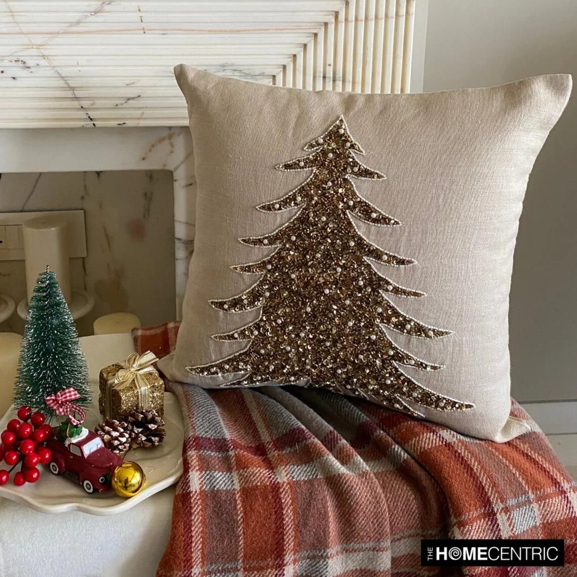 Christmas Decorative Throw Pillow cover, 18"x18" Gold Linen Pillowcase, Modern Christmas Tree Hol... | Walmart (US)