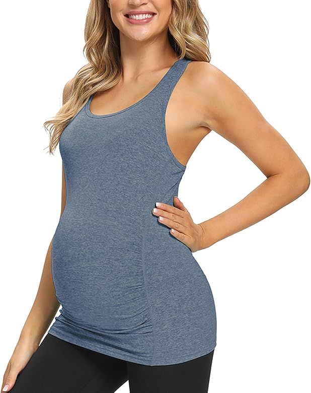 GLAMIX Women's Maternity Active Racerback Tank Top Sleeveless Workout Athletic Pregnancy Shirt | Amazon (US)