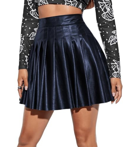 Women's Faux Leather Mini Skirt Classic high Waisted Skirt Pleated Skirt PU Skirt Navy | Amazon (US)