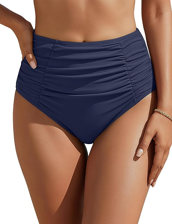 Blooming Jelly Womens High Waisted Bikini Bottoms Tummy Control Swim Bottom Ruched Full Coverage ... | Amazon (US)