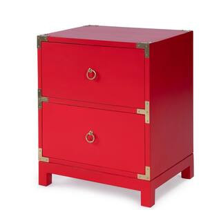 Butler Specialty Company Ardennes 20 in. Red Rectangle Wood Campaign End Table with 2 Drawers 385... | The Home Depot
