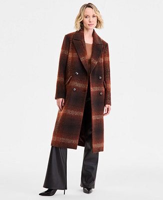 Women's Double-Breasted Plaid Coat | Macy's