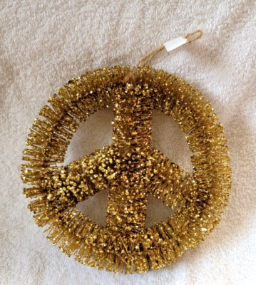 Pottery Barn PEACE SIGN Ornament GOLD GLITTER Christmas 7.5" NEW | eBay US