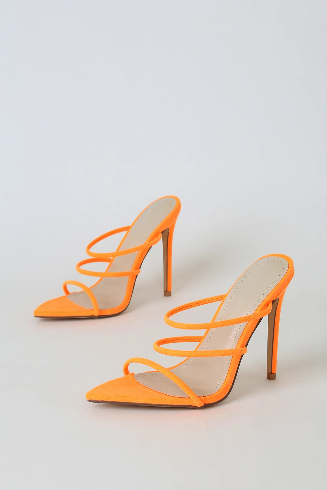 Myah Orange Suede Pointed-Toe Strappy High Heel Sandals | Lulus