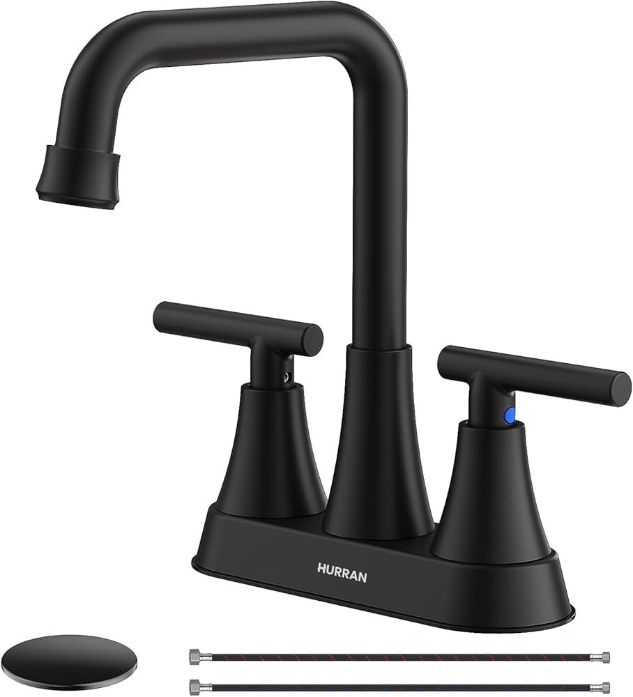 Matte Black Bathroom Sink Faucet, Hurran 4 inch Bathroom Faucets for Sink 3 Hole with Pop-up Drai... | Amazon (US)