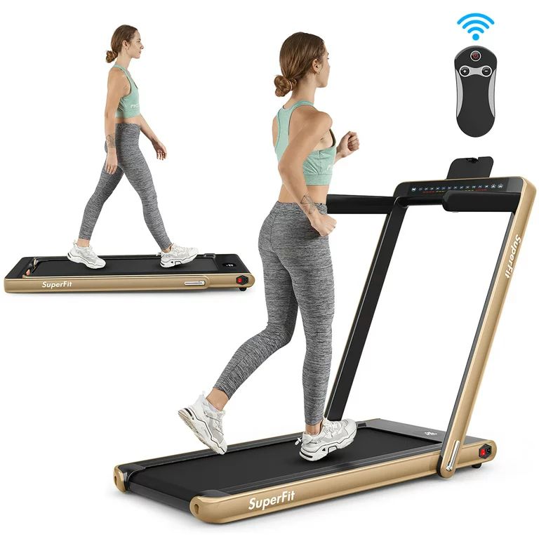 SuperFit 2.25HP 2 in 1 Dual Display Folding Treadmill Jogging Machine W/APP Control Gold | Walmart (US)