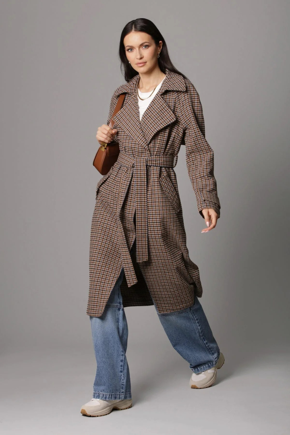 Relaxed Belted Plaid Trench Coat | Avec Les Files