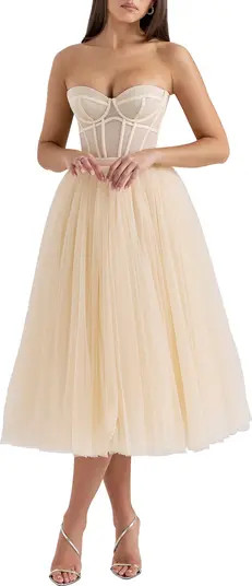 Darling Strapless Tulle Midi Dress | Nordstrom